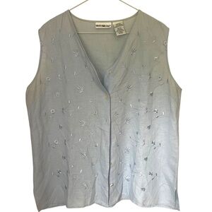 Vintage Linen & Cotton Embroidered Baby Blue Vest Size large